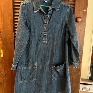 Denim Long-Sleeve Dress with Pockets
